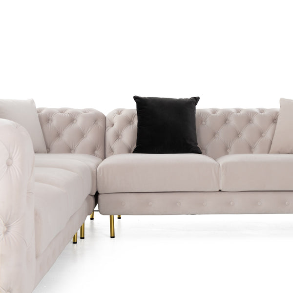 Clarice Transitional Light Beige Velvet Sectional Sofa