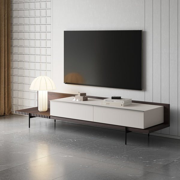 Colima Modern Matte Beige + Walnut TV Stand