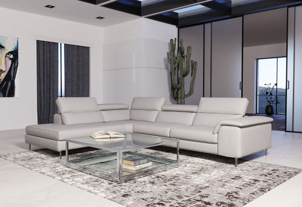 Lamod Italia Viola Italian Contemporary Grey Leather Left Facing Sectional Sofa Model VGCCVIOLA-KIM-GRY-LAF-SECT