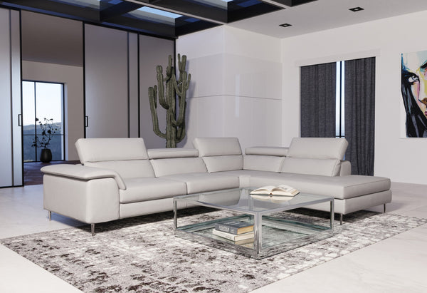 Lamod Italia Viola Italian Contemporary Grey Leather Right Facing Sectional Sofa Model VGCCVIOLA-KIM-GRY-RAF-SECT
