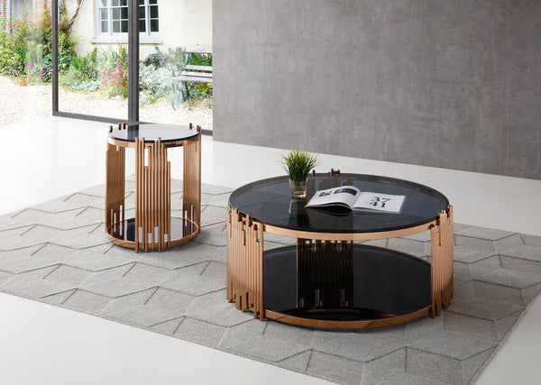 Modrest Bryce Modern Smoked Glass & Rosegold Round End Table Model VGVCET8970