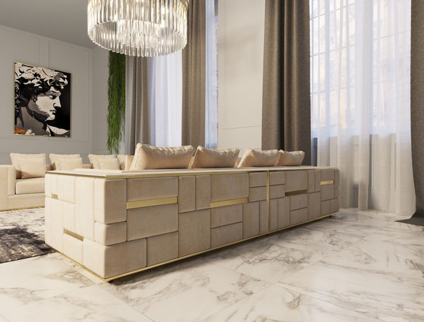 Divani Casa Mobray Glam Beige And Gold Fabric SofaModel VGUIMY524