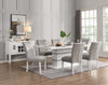 ACME Elizaveta Gray Velvet Faux Crystal Diamonds &White High Gloss Dining Table with Pedestal Base Model DN00814
