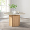 ACME Qwin Natural Marble Top & Oak Round Dining Table with Natural Marble Top Model DN02875