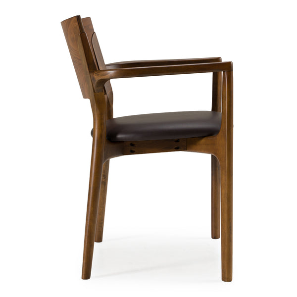 Edelman Mid-Century Modern Brown Leatherette + Walnut Dining Chair