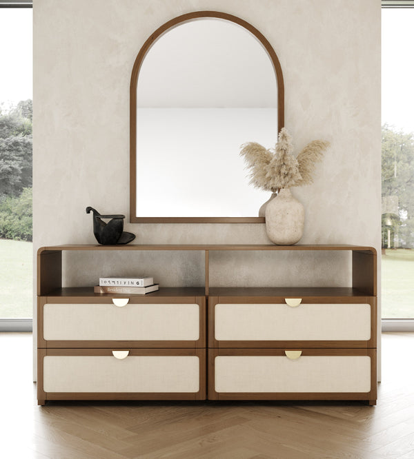 Emilio Modern Natural Burlap + Walnut Dresser