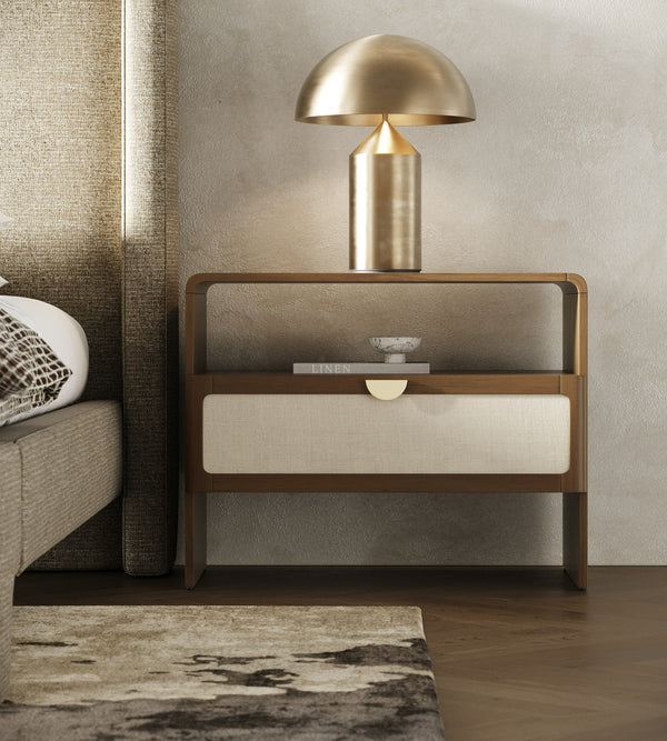 Emilio Modern Natural Burlap + Walnut Nightstand
