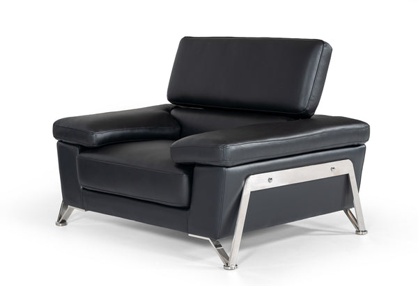 Divani Casa Encore Modern Black Leather Chair Model VG2T0724-CHR-BLK