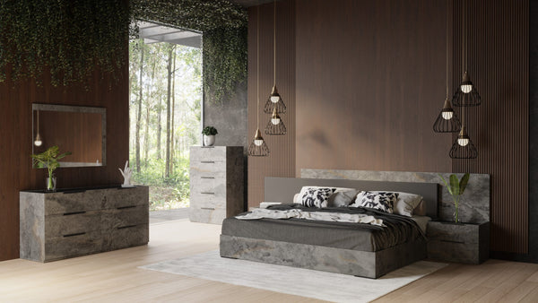 Nova Domus Ferrara Modern Volcano Oxide Grey Bed With Nightstands Model VGACFERRARA-BED-2NS-SET