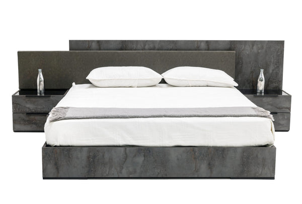 Nova Domus Ferrara Eastern King Modern Volcano Oxide Grey Bed With Nightstands Model VGACFERRARA-BED-2NS-SET-EK