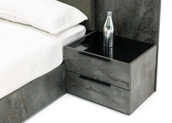 Nova Domus Ferrara Modern Volcano Oxide Grey Bed With Nightstands Model VGACFERRARA-BED-2NS-SET