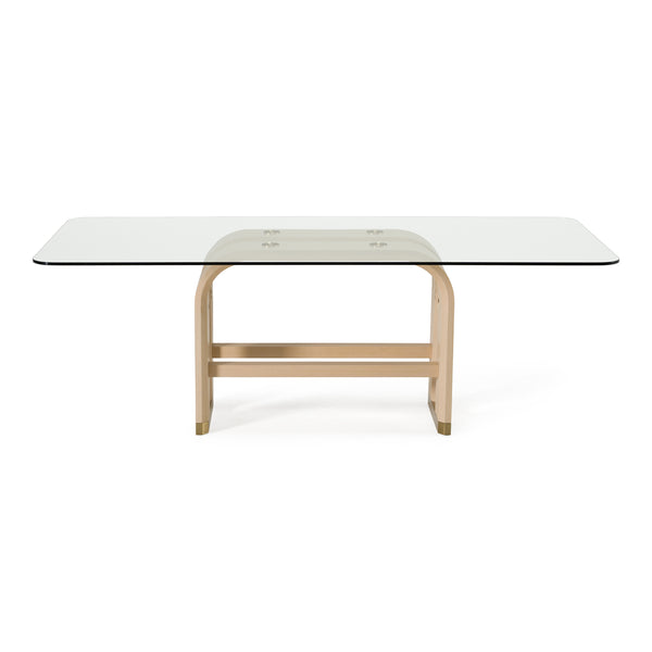 Florence Modern Glass + Natural Oak + Gold Dining Table