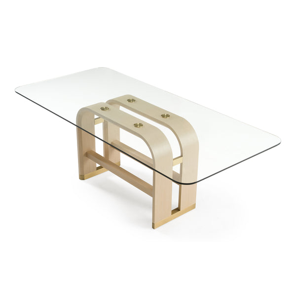 Florence Modern Glass + Natural Oak + Gold Dining Table