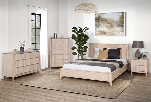 Furniture Of America Gervais Mid-Century Modern Engineered Wood, Solid Hardwood White Wash Bed | FM7105WH