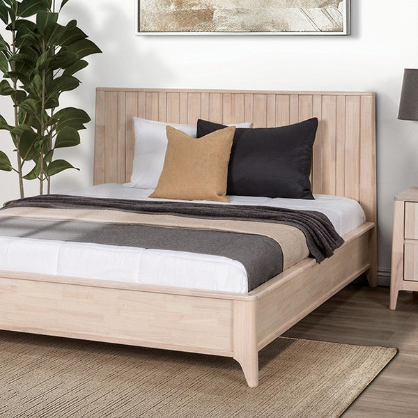 Furniture Of America Gervais Mid-Century Modern Engineered Wood, Solid Hardwood White Wash Bed | FM7105WH