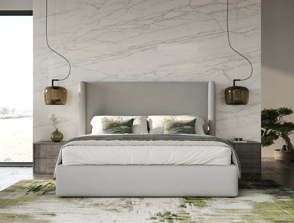 Queen Modrest Byrne & Asus Modern Grey Fabric & Elm Grey Bed & 2 Nightstands Model VGEVVG713-GRY-3PC-Q
