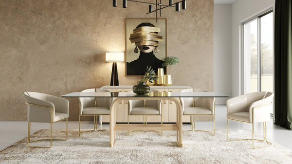 Florence Modern Glass + Natural Oak + Gold Dining Table