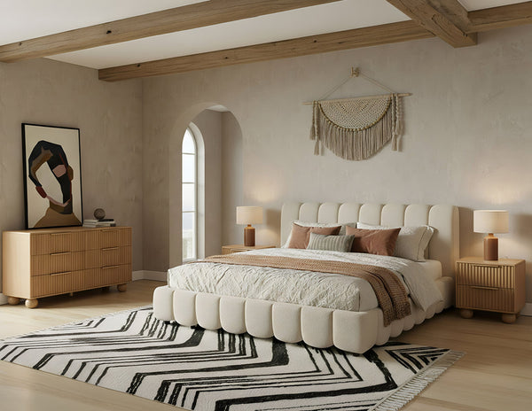 Harris Modern Off-White Fabric Bed