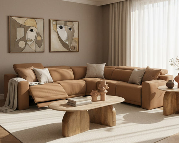 Horton Modern Brown Fabric Sectional w/ 3 Recliners