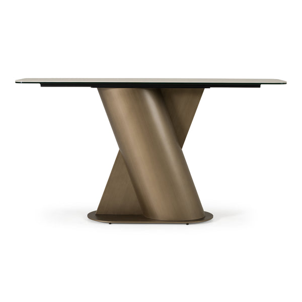 Kiefer Modern Faux Travertine Ceramic + Bronze Console Table