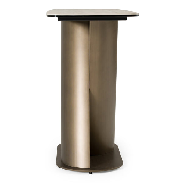 Kiefer Modern Faux Travertine Ceramic + Bronze Console Table