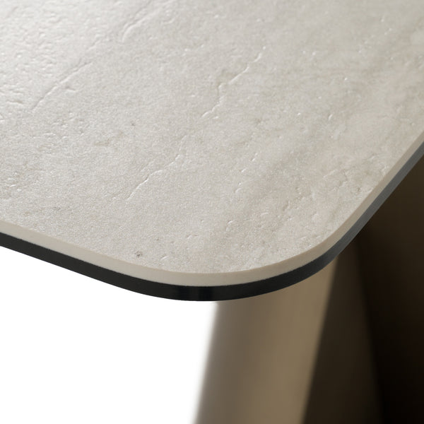 Kiefer Modern Faux Travertine Ceramic + Bronze Console Table