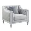 ACME Katia Light Gray Linen & Weathered White Chair with Pillow Model LV01051