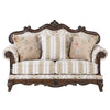 ACME Nayla Pattern Fabric & Walnut Loveseat with 3 Pillows Model LV01274