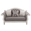 ACME Florian Gray Fabric & Antique White Loveseat with 3 Pillows Model LV02120