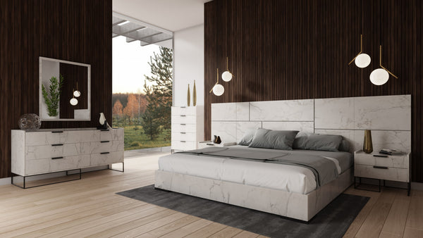 Nova Domus Marbella Italian Modern White Marble Bed With 2 Nightstands Model VGACMARBELLA-BED