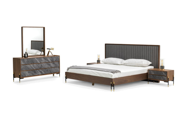 Nova Domus Metcalf Eastern King Mid Century Walnut & Grey Bedroom Set Model VGMABR-120-WAL-BED-SET-EK