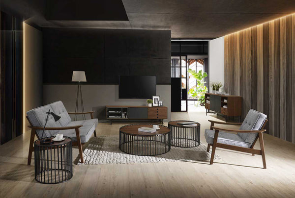 Modrest Bronson Modern Walnut & Black Round Tea Table Model VGMAMIT-5224-TEA