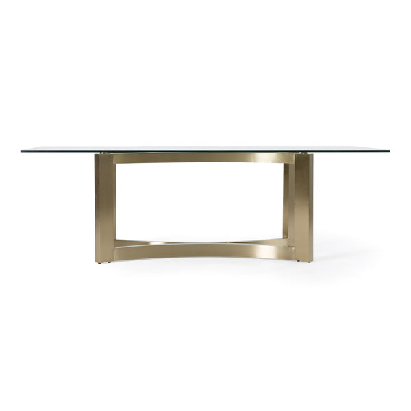 Mingus Modern Glass + Brushed Brass Rectangualr Dining Table