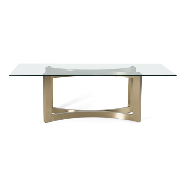 Mingus Modern Glass + Brushed Brass Rectangualr Dining Table