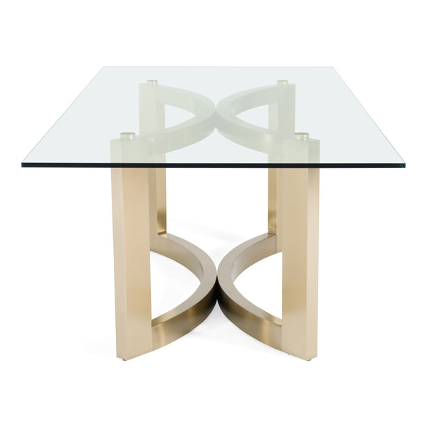 Mingus Modern Glass + Brushed Brass Rectangualr Dining Table