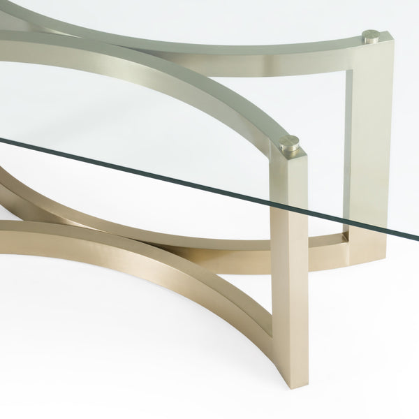 Mingus Modern Glass + Brushed Brass Rectangualr Dining Table