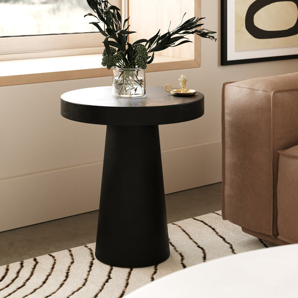 Modrest Desoto Modern Black Concrete Round End Table Model VGGR-DESTOTO-BLK