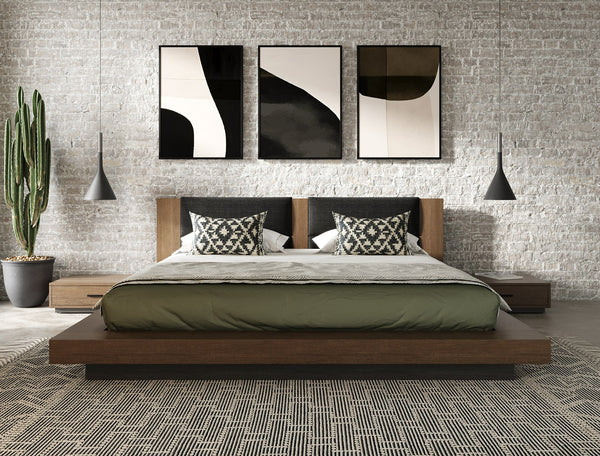 Nova Domus Fantasia Dark Walnut | Dark Grey Bed And Two Nightstands Model VGWDHL-W01-BED-2NS