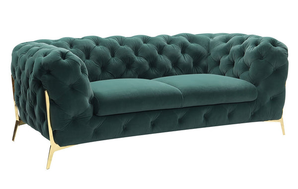 Quincey Transitional Emerald Green Velvet Loveseat