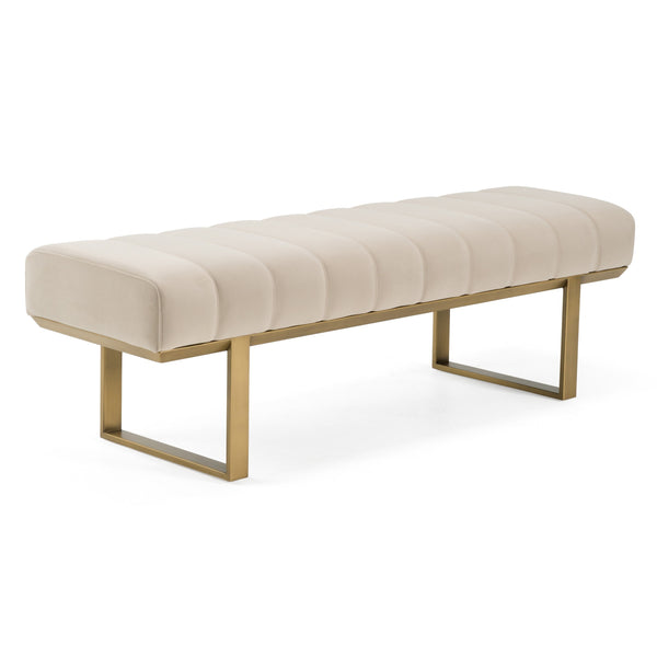 Robles Modern Beige Fabric + Antique Brass Dining Bench