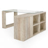 Roma Modern Glass + Faux Travertine Reversible Desk