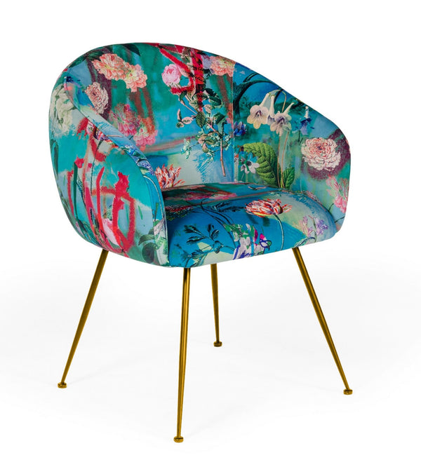 Roxann Contemporary Floral Velvet Gold Dining Chair