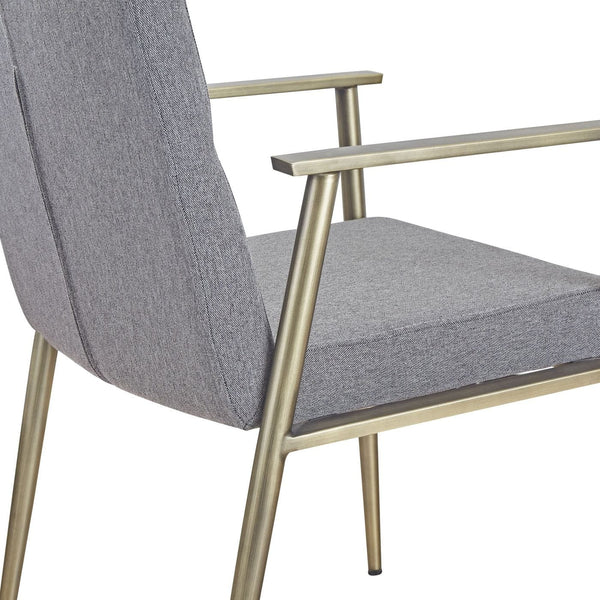 Sabri Contemporary Grey & Antique Brass Arm Dining Chair