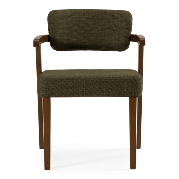 Sacks Mid-Century Modern Green Fabric + Walnut Dining Chair