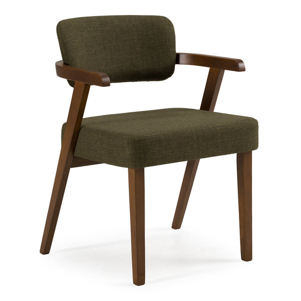 Sacks Mid-Century Modern Green Fabric + Walnut Dining Chair
