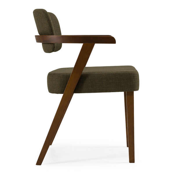 Sacks Mid-Century Modern Green Fabric + Walnut Dining Chair