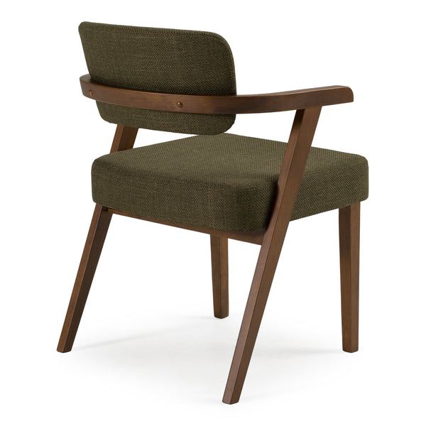 Sacks Mid-Century Modern Green Fabric + Walnut Dining Chair