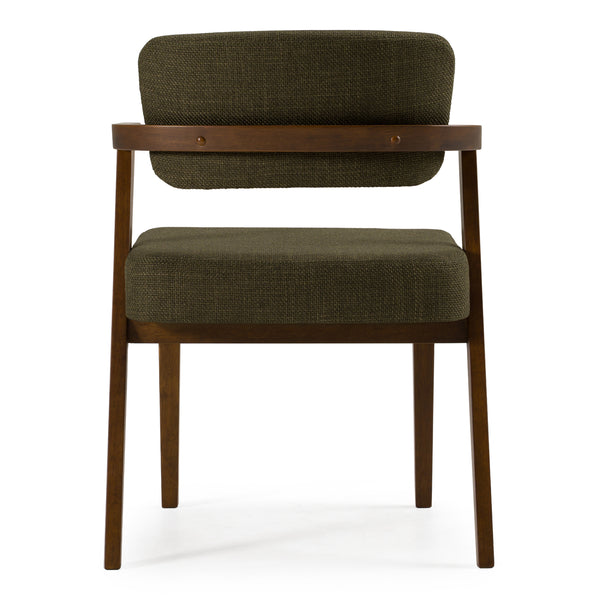 Sacks Mid-Century Modern Green Fabric + Walnut Dining Chair