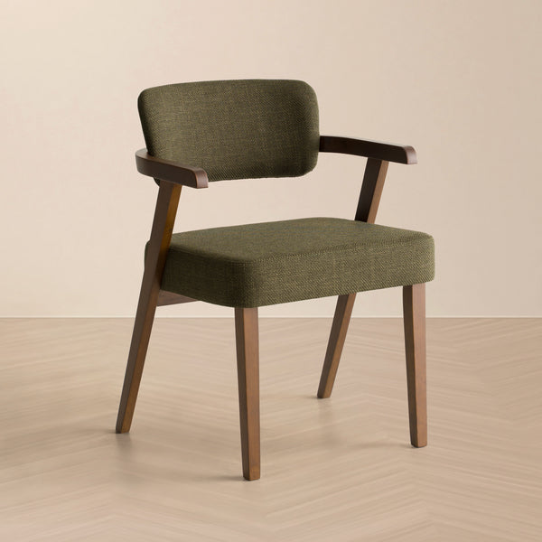 Sacks Mid-Century Modern Green Fabric + Walnut Dining Chair