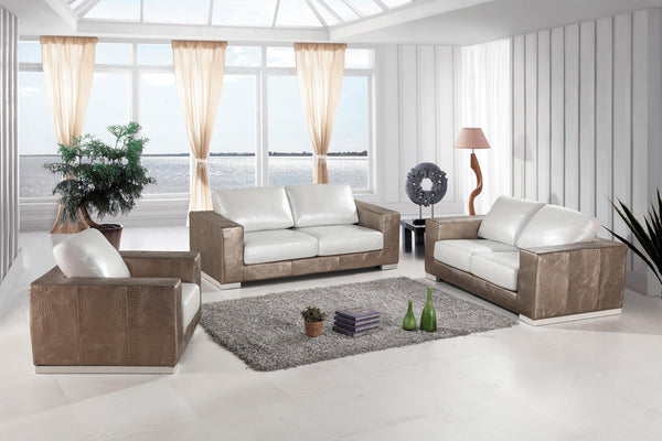 Divani Casa Cordova Modern Bronze & White Leather Sofa Set Model VGBNSBL-9228